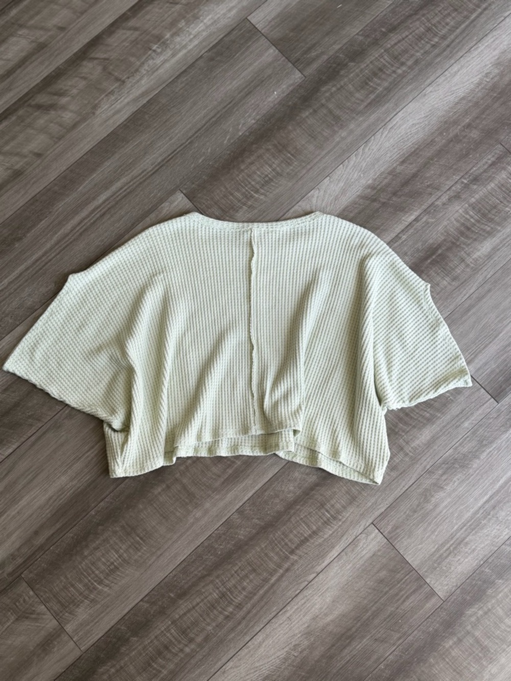 Charlotte Avery Women’s Light Green Knit Dolman Sleeve Cropped Top Waffle Knit S - Picture 3 of 5
